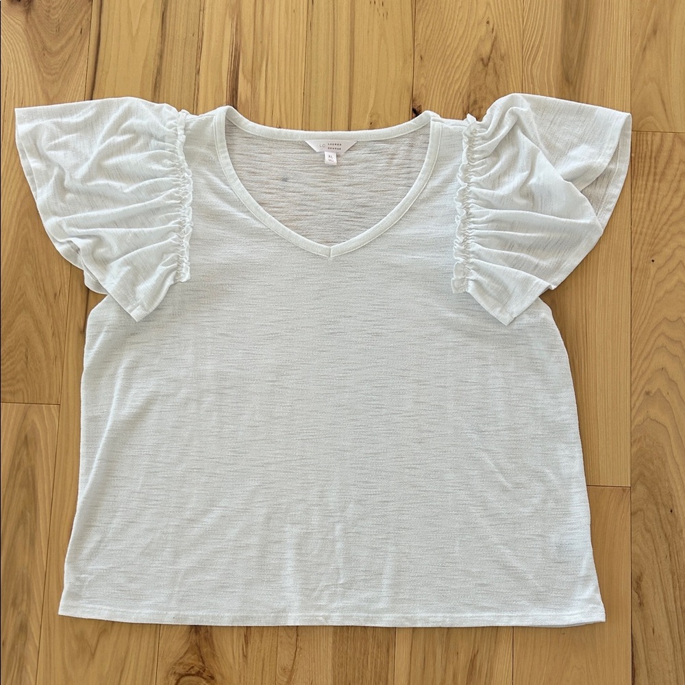 Lauren Conrad White Ruffle Sleeve Short Sleeve Top Size XL